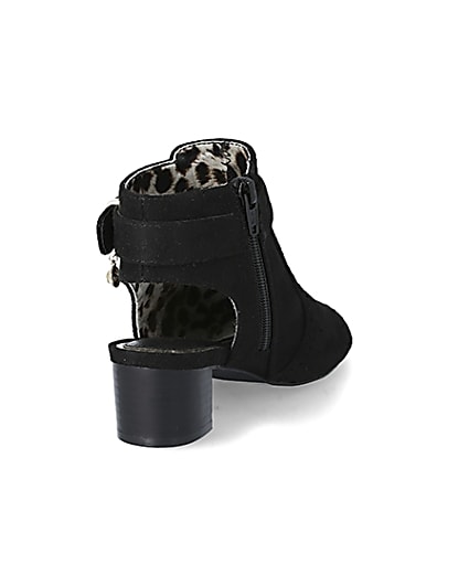 360 degree animation of product Girls black embossed open toe heeled shoeboot frame-11