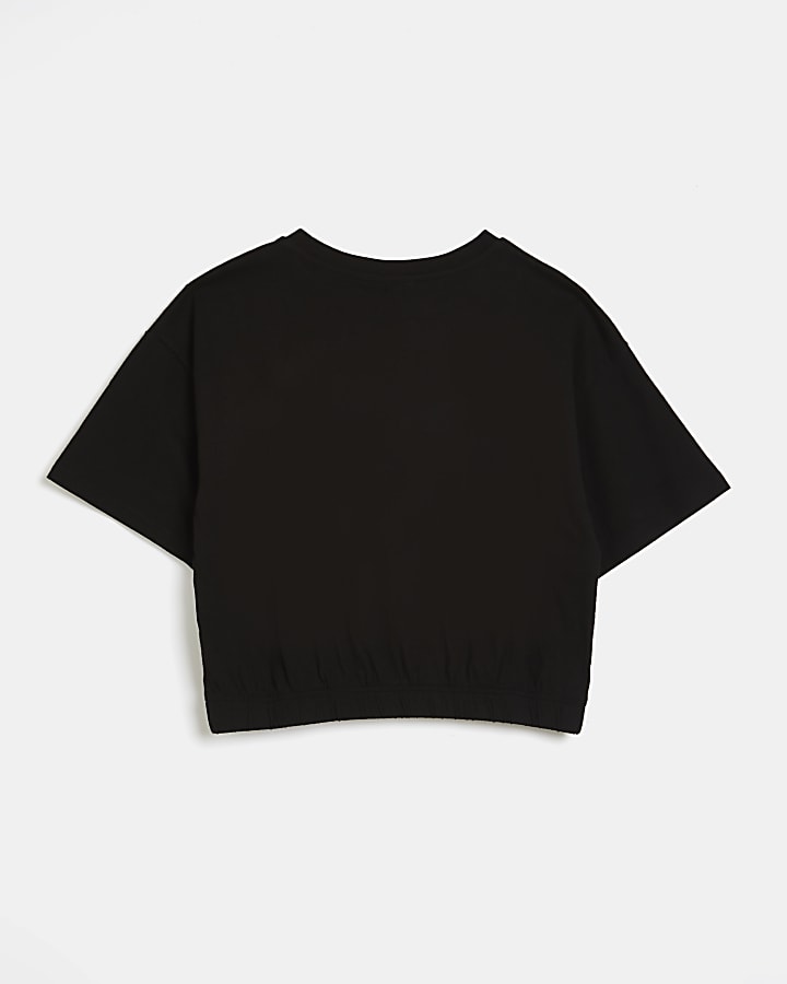 Girls black embroidered cinched t-shirt