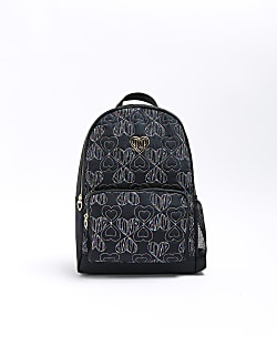 Girls black embroidered heart backpack