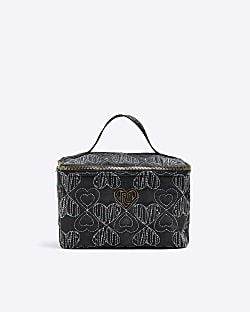 Girls black embroidered heart lunchbox