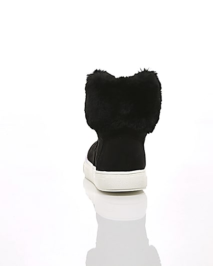 360 degree animation of product Girls black faux fur high top trainers frame-16