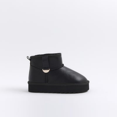 River Island Girls Black Faux Fur Lined Boots Size 1
