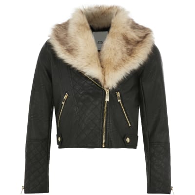 river island girls black coat