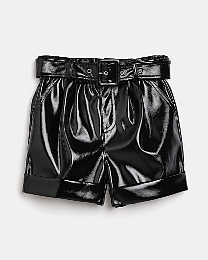 gIRLS Black Faux Leather Belted Shorts