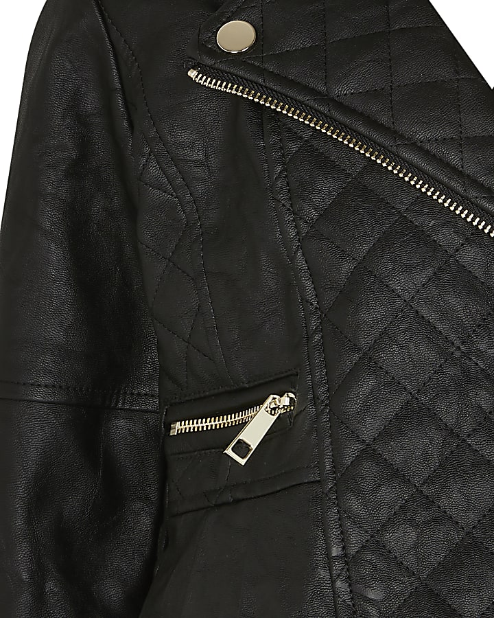 Girls black faux leather biker jacket