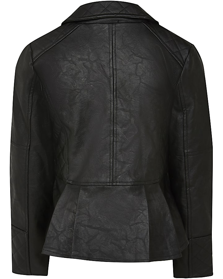 Girls black faux leather biker jacket