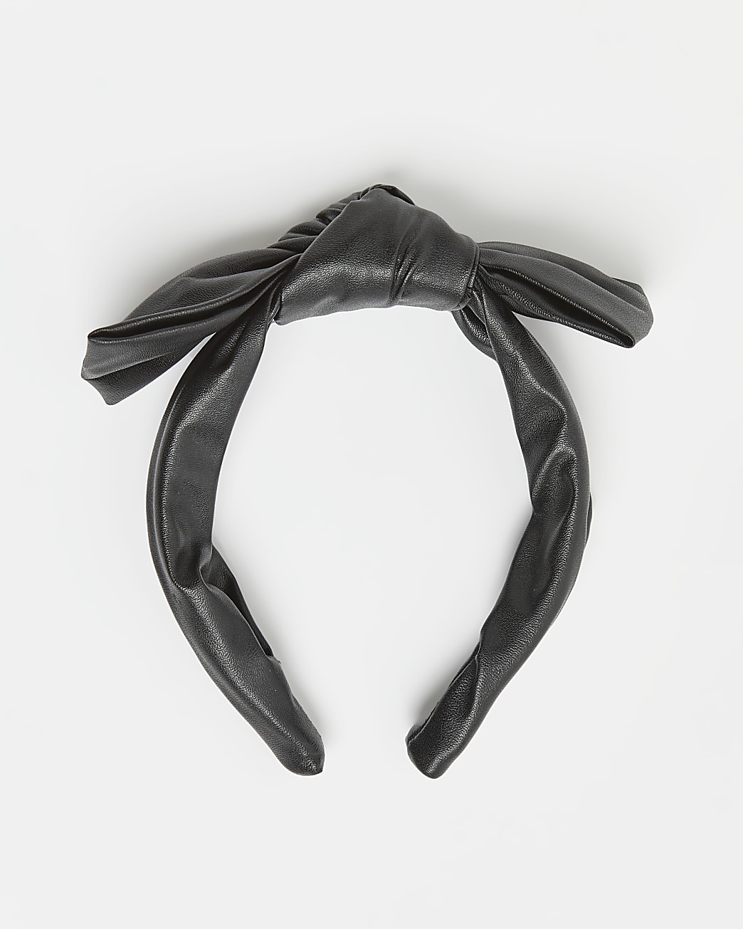 Girls black faux leather bow hairband