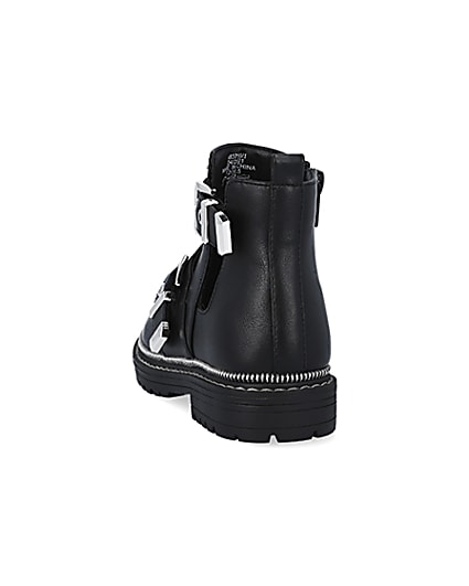 360 degree animation of product Girls black faux leather buckle boots frame-8