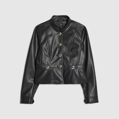 Girls Black Faux Leather Drummer Jacket