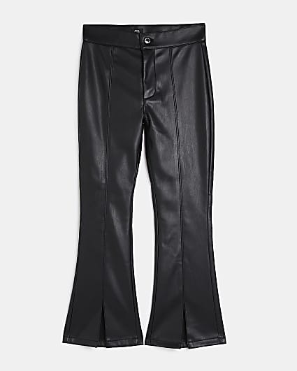 Girls Black faux leather Flared Trousers