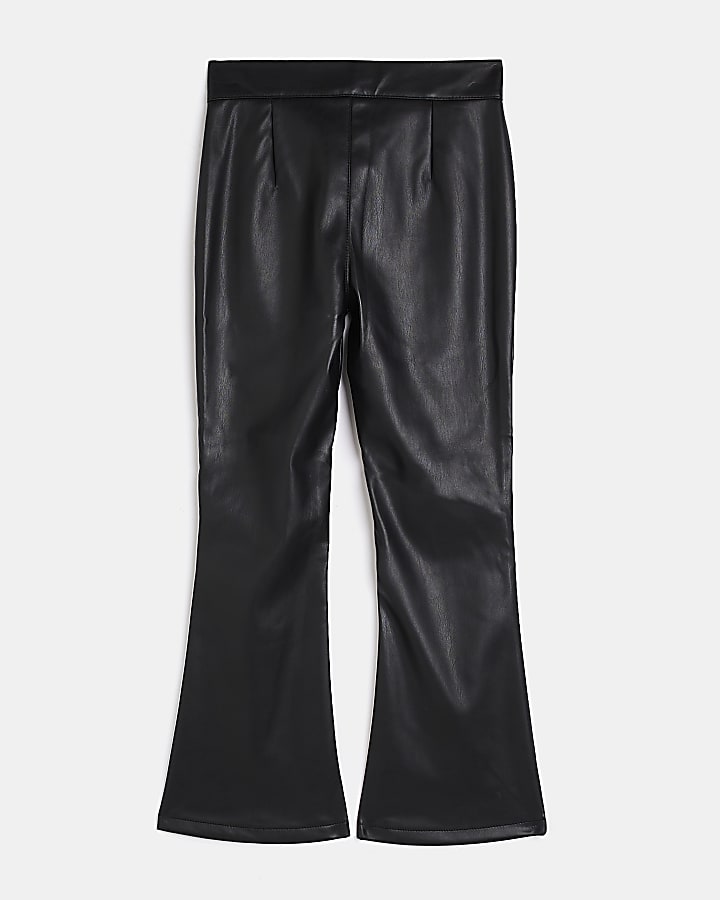 Girls Black faux leather Flared Trousers