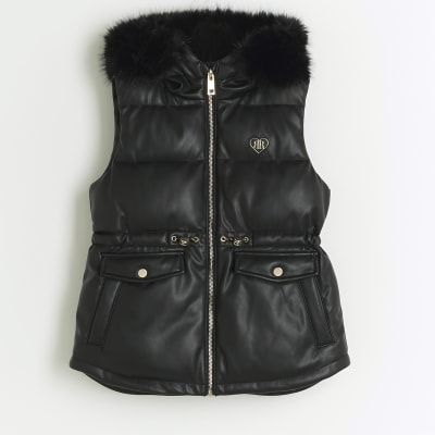 River Island Girls Black Faux Leather Padded Gilet