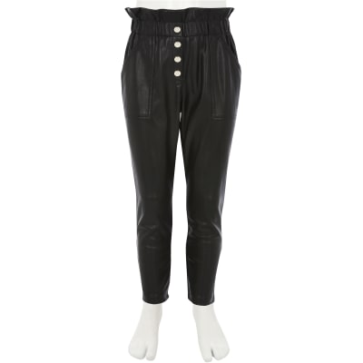 black paperbag leather trousers