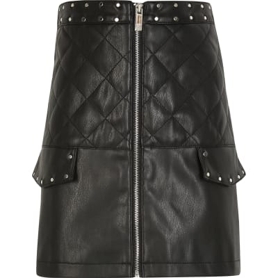 river island faux leather straight leg pants in black