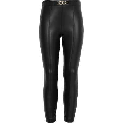 ladies black leather trousers