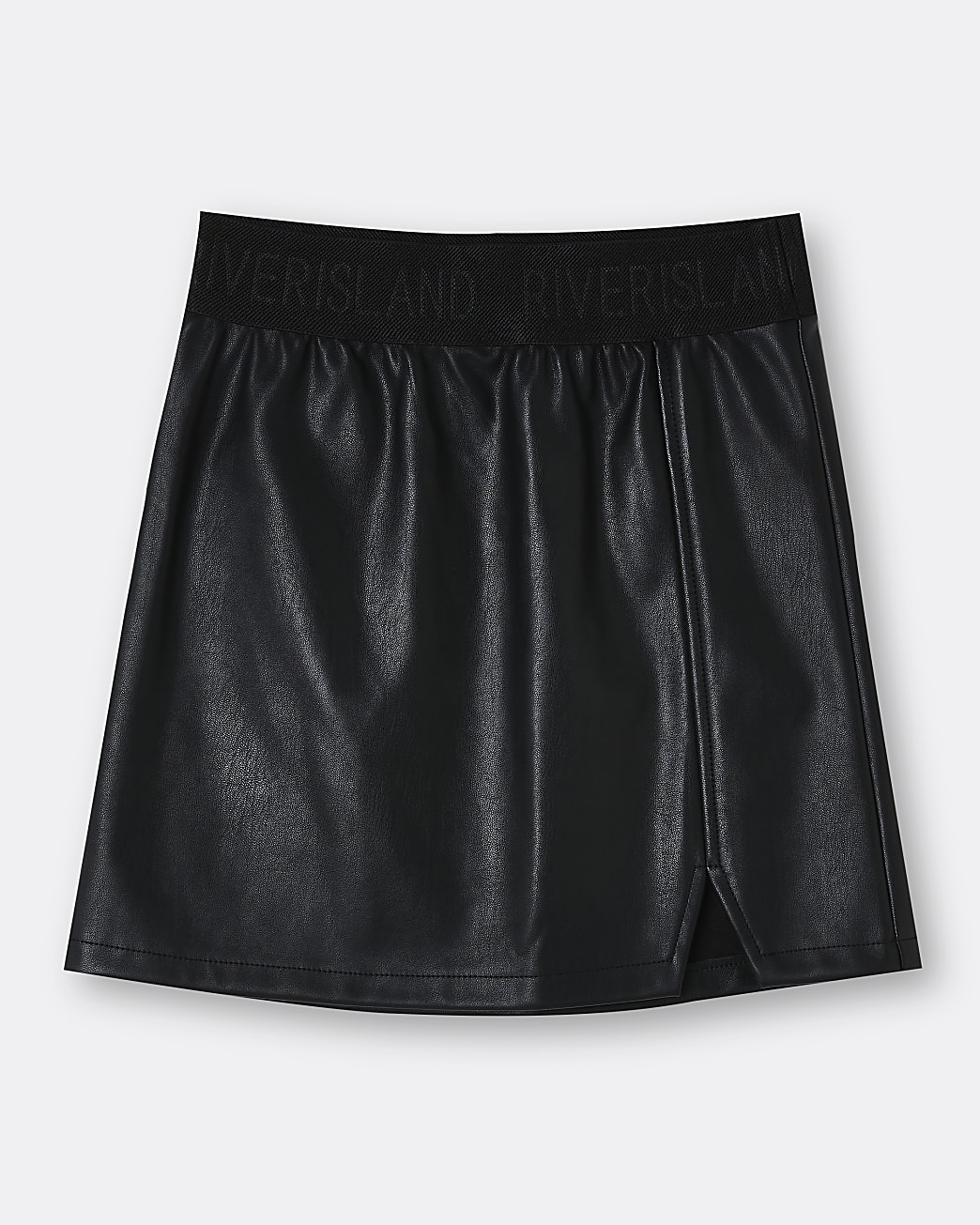 Girls black faux leather waistband skirt