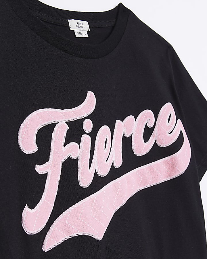 Girls Black Fierce Graphic Crop T-shirt