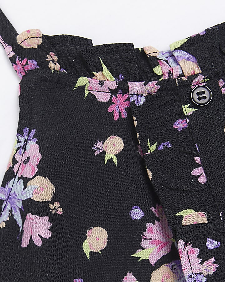 Girls black floral 2 in 1 cami and t-shirt