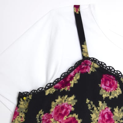 Girls Black floral 2 in 1 Cami Dress set