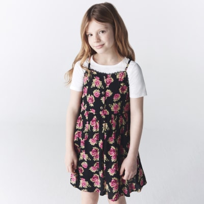 Girls Black floral 2 in 1 Cami Dress set