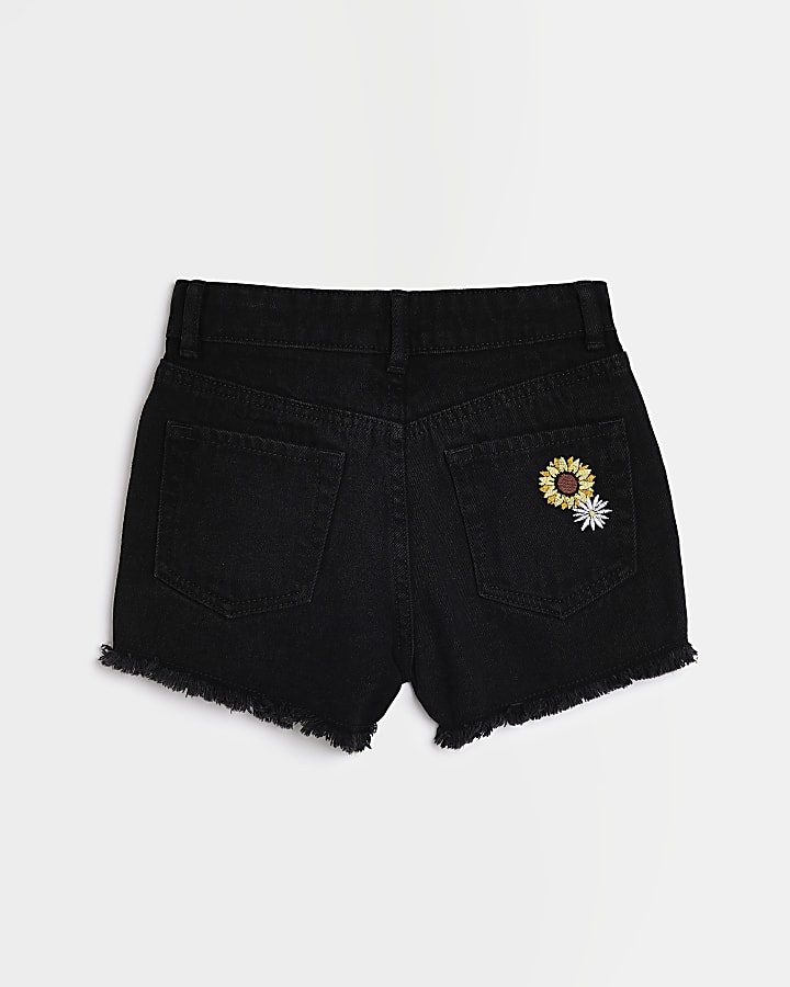 Girls black floral denim Shorts