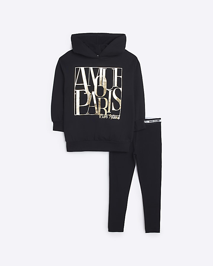 Girls Black Foil Graphic Hoodie Outfit
