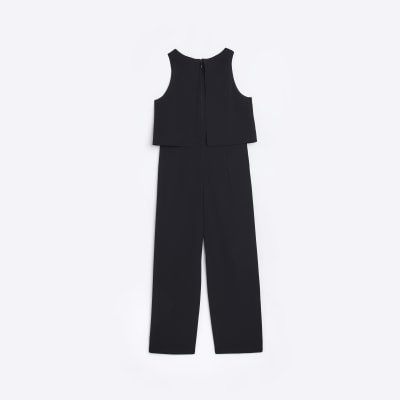 Girls Black Frill Layered Jumpsuit