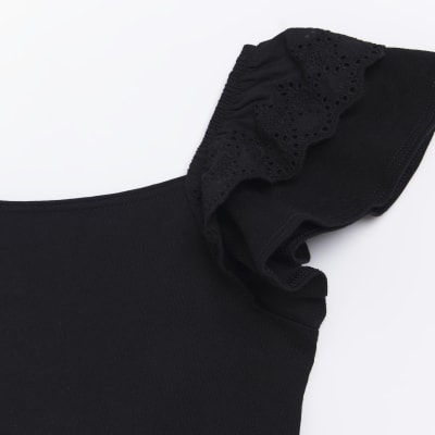 Girls Black Frill Skater Dress