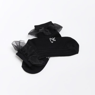 Girls black frill socks 2 pack River Island