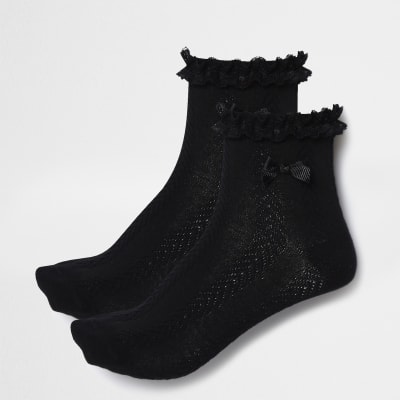 Girls black frill socks pack | River Island