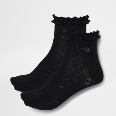 Girls black frill socks pack River Island