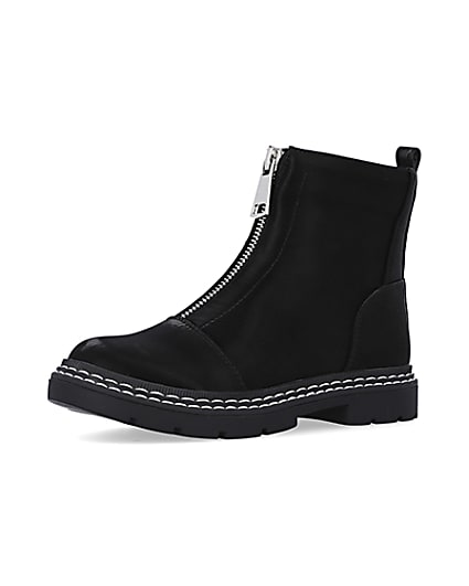 360 degree animation of product Girls Black Front Zip Boots frame-1