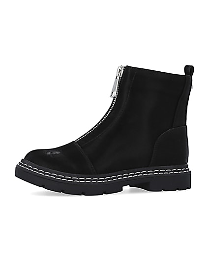 360 degree animation of product Girls Black Front Zip Boots frame-2