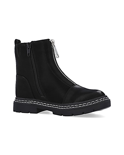 360 degree animation of product Girls Black Front Zip Boots frame-17