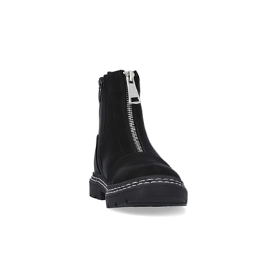360 degree animation of product Girls Black Front Zip Boots frame-20