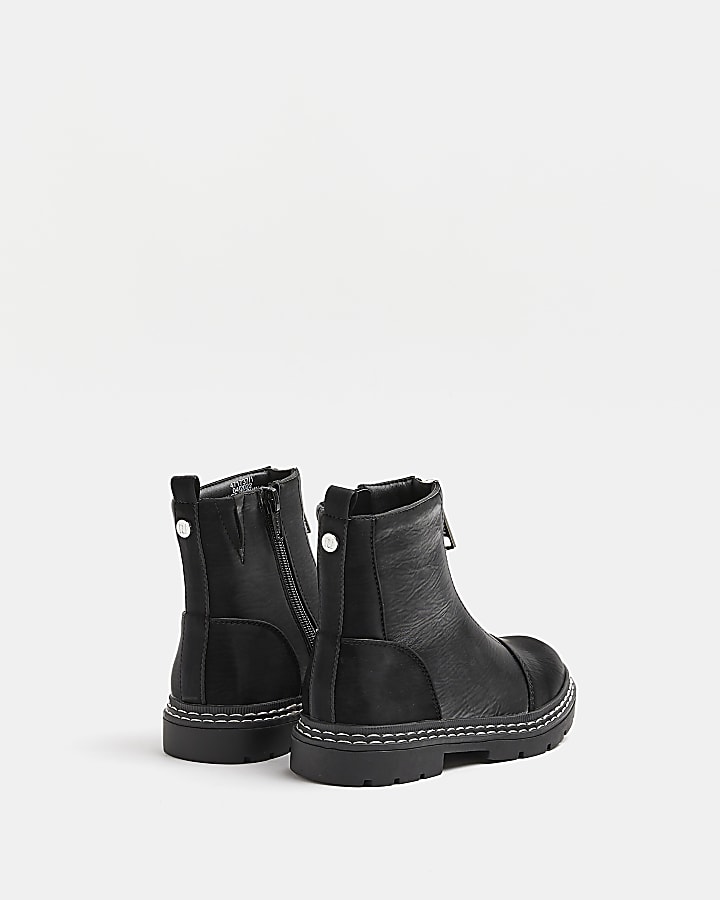 Girls Black Front Zip Boots