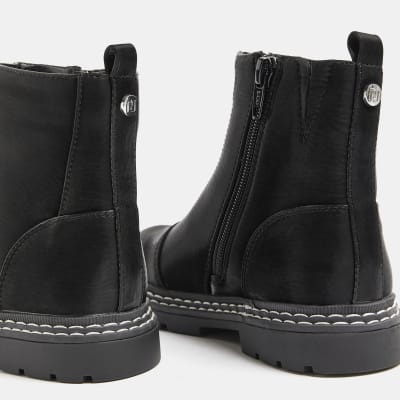 Girls Black Front Zip Boots