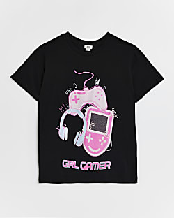 Girls Black Gamer Graphic T-shirt