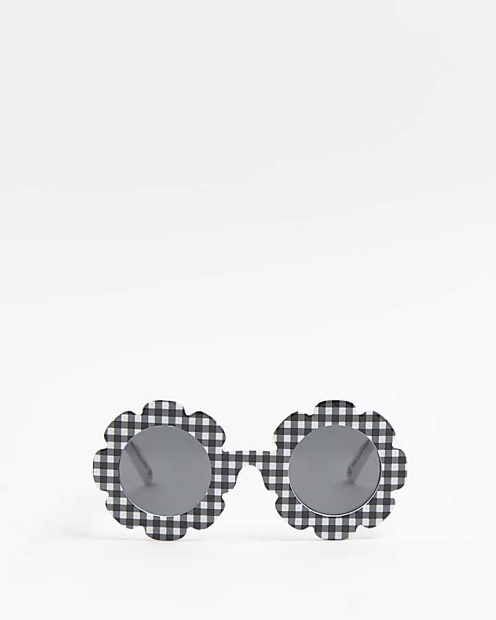 Girls black gingham flower sunglasses