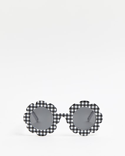 Girls black gingham flower sunglasses