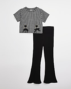 Girls black Gingham Lace Up flared outfit