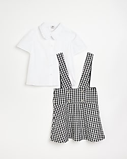 Girls black gingham pinny dress outfit