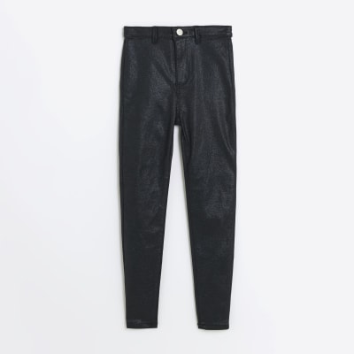 Girls black glitter coated jeans River Island