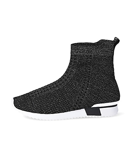 360 degree animation of product Girls black glitter high top knitted trainers frame-3