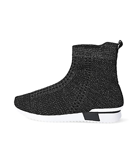 360 degree animation of product Girls black glitter high top knitted trainers frame-4