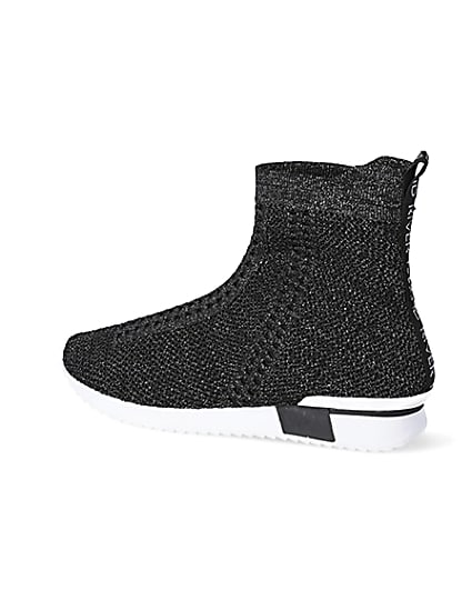 360 degree animation of product Girls black glitter high top knitted trainers frame-5