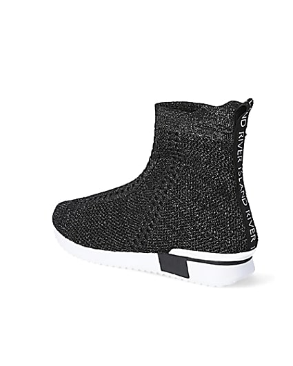 360 degree animation of product Girls black glitter high top knitted trainers frame-6