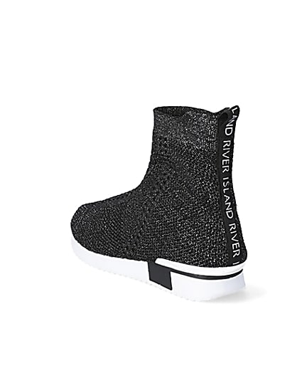 360 degree animation of product Girls black glitter high top knitted trainers frame-7