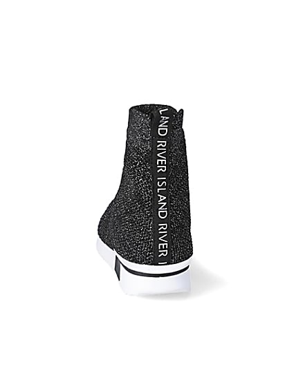 360 degree animation of product Girls black glitter high top knitted trainers frame-9
