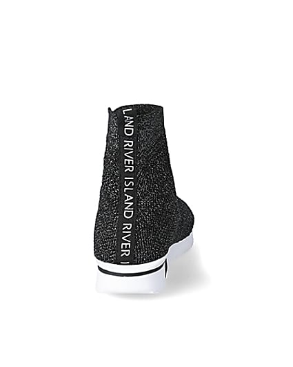 360 degree animation of product Girls black glitter high top knitted trainers frame-10